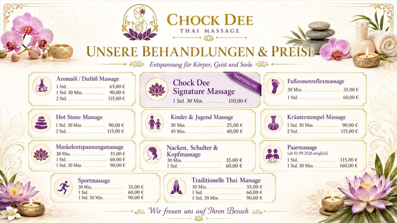 Behandlungen Chock Dee Thai Massage in Wolfsburg Behandlungen Chock Dee Thai Massage in Wolfsburg